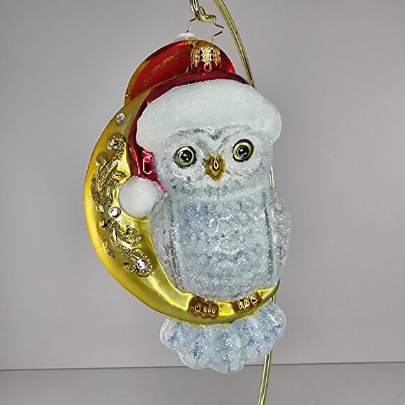 Christopher Radko Glass Owl On Moon Christmas Ornament Hooo Knew - Picture 2 of 8